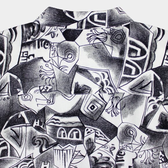 Vintage 90s Aggio Abstract Monochrome Sketch Print Button Down Shirt Size XL - Picture 8 of 10